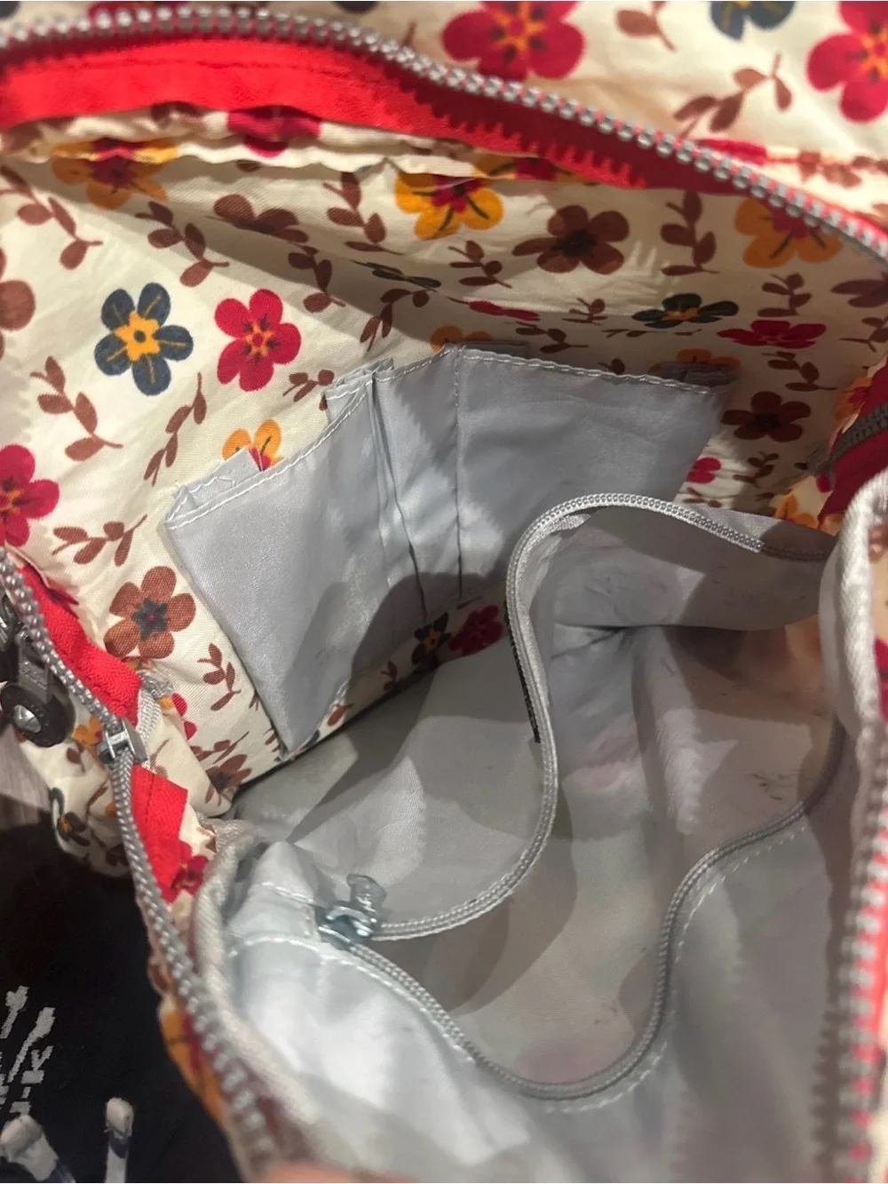 Kipling Floral Canvas Backpack – Cream with Red Flowers